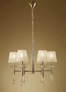 Tiffany 66cm Pendant 6+6 Light E14+G9, French Gold With Cream Shades & Clear Crystal