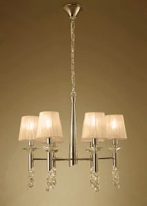 Tiffany Pendant 6+6 Light E14+G9, French Gold With Soft Bronze Shades & Clear Crystal