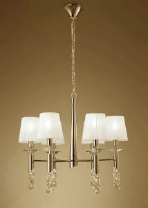 Tiffany 66cm Pendant 6+6 Light E14+G9, French Gold With White Shades & Clear Crystal