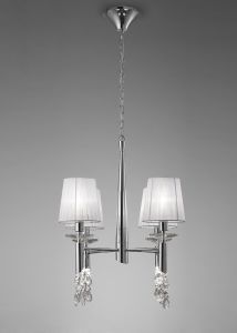 Tiffany 55cm Pendant 4+4 Light E14+G9, Polished Chrome With White Shades & Clear Crystal