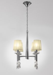 Tiffany 55cm Pendant 4+4 Light E14+G9, Polished Chrome With Cream Shades & Clear Crystal