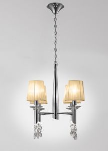 Tiffany 55cm Pendant 4+4 Light E14+G9, Polished Chrome With Soft Bronze Shades & Clear Crystal