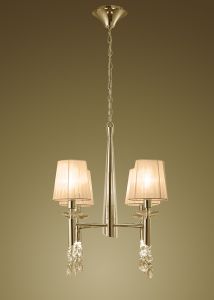 Tiffany Pendant 4+4 Light E14+G9, French Gold With Soft Bronze Shades & Clear Crystal