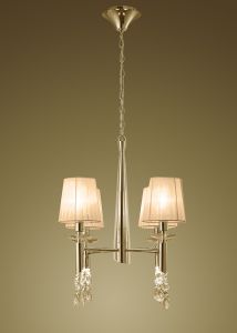 Tiffany 55cm Pendant 4+4 Light E14+G9, French Gold With Soft Bronze Shades & Clear Crystal