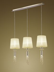 Tiffany Linear Pendant 3+3 Light E27+G9 Line, French Gold With Cmozarella Shades & Clear Crystal