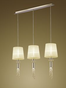 Tiffany Linear Pendant 3+3 Light E27+G9 Line, French Gold With Cream Shades & Clear Crystal