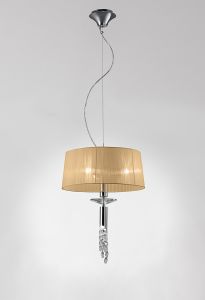 Tiffany 46cm Pendant 3+1 Light E27+G9, Polished Chrome With Soft Bronze Shade & Clear Crystal