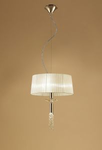 Tiffany 46cm Pendant 3+1 Light E27+G9, French Gold With Cream Shade & Clear Crystal