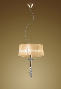 Tiffany Pendant 3+1 Light E27+G9, French Gold With Soft Bronze Shade & Clear Crystal