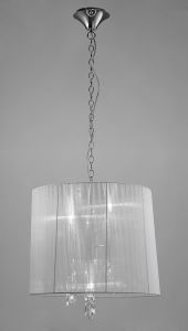 Tiffany Pendant 3+3 Light E14+G9, Polished Chrome With White Shade & Clear Crystal