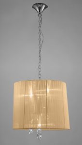 Tiffany Pendant 3+3 Light E14+G9, Polished Chrome With Soft Bronze Shade & Clear Crystal