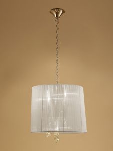 Tiffany 50cm Pendant 3+3 Light E14+G9, French Gold With Cream Shade & Clear Crystal