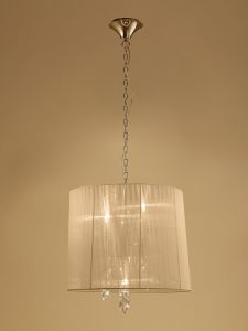 Tiffany 50cm Pendant 3+3 Light E14+G9, French Gold With Soft Bronze Shade & Clear Crystal