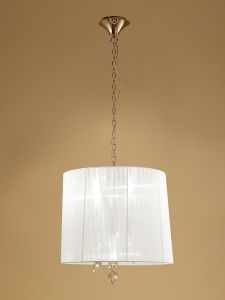 Tiffany Pendant 3+3 Light E14+G9, French Gold With White Shade & Clear Crystal