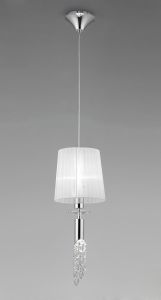 Tiffany 23cm Pendant 1+1 Light E27+G9, Polished Chrome With White Shade & Clear Crystal