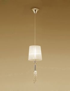 Tiffany 23cm Pendant 1+1 Light E27+G9, French Gold With Cream Shade & Clear Crystal