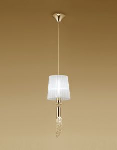 Tiffany 23cm Pendant 1+1 Light E27+G9, French Gold With White Shade & Clear Crystal