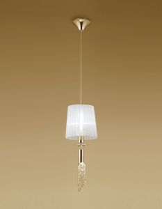 Tiffany Pendant 1+1 Light E27+G9, French Gold With White Shade & Clear Crystal