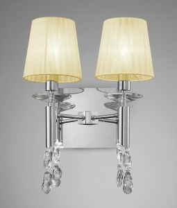 Tiffany Wall Lamp Switched 2+2 Light E14+G9, Polished Chrome With Cream Shades & Clear Crystal