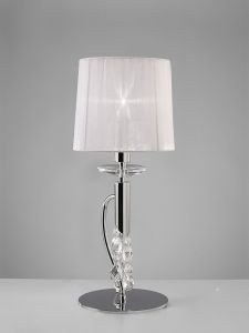 Tiffany Table Lamp 1+1 Light E14+G9, Polished Chrome With White Shade & Clear Crystal