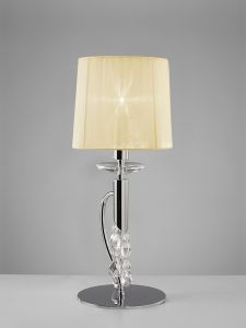 Tiffany Table Lamp 1+1 Light E14+G9, Polished Chrome With Cream Shade & Clear Crystal