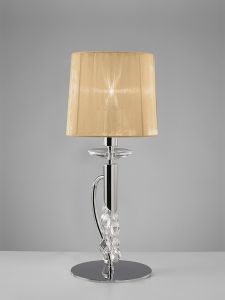 Tiffany Table Lamp 1+1 Light E14+G9, Polished Chrome With Soft Bronze Shade & Clear Crystal