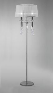 Tiffany Floor Lamp 3+3 Light E27+G9, Polished Chrome With White Shade & Clear Crystal