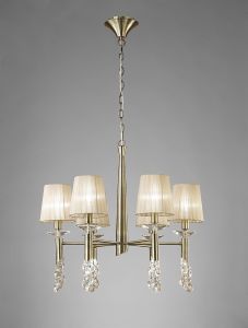 Tiffany 66cm Pendant 6+6 Light E14+G9, Antique Brass With Soft Bronze Shades & Clear Crystal