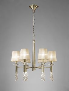 Tiffany Pendant 6+6 Light E14+G9, Antique Brass With Soft Bronze Shades & Clear Crystal