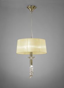 Tiffany Pendant 3+1 Light E27+G9, Antique Brass With Cmozarella Shade & Clear Crystal