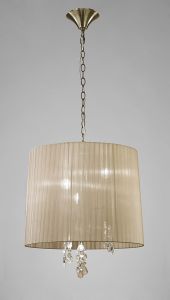 Tiffany 50cm Pendant 3+3 Light E14+G9, Antique Brass With Soft Bronze Shade & Clear Crystal
