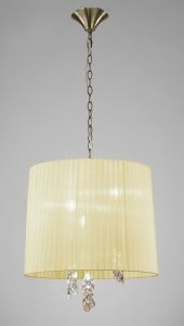 Tiffany 50cm Pendant 3+3 Light E14+G9, Antique Brass With Cream Shade & Clear Crystal