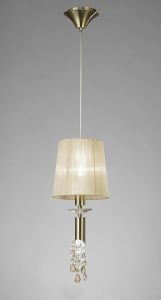 Tiffany 23cm Pendant 1+1 Light E27+G9, Antique Brass With Soft Bronze Shade & Clear Crystal