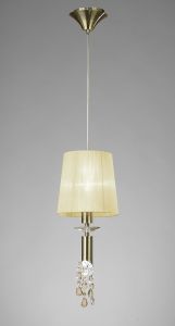 Tiffany 23cm Pendant 1+1 Light E27+G9, Antique Brass With Cream Shade & Clear Crystal