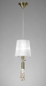 Tiffany 23cm Pendant 1+1 Light E27+G9, Antique Brass With White Shade & Clear Crystal