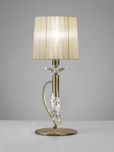 Tiffany Table Lamp 1+1 Light E14+G9, Antique Brass With Soft Bronze Shade & Clear Crystal
