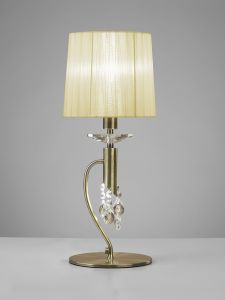 Tiffany Table Lamp 1+1 Light E14+G9, Antique Brass With Cmozarella Shade & Clear Crystal
