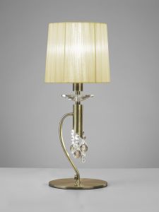 Tiffany Table Lamp 1+1 Light E14+G9, Antique Brass With Cream Shade & Clear Crystal