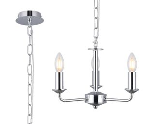 Banyan 35cm 3 Light Multi Arm Pendant Without Shade, c/w 1.5m Chain, E14 Polished Chrome