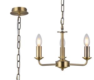 Banyan 3 Light Multi Arm Pendant Without Shade, c/w 1.5m Chain, E14 Antique Brass