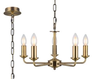 Banyan 45cm 5 Light Multi Arm Pendant Without Shade, c/w 1.5m Chain, E14 Antique Brass