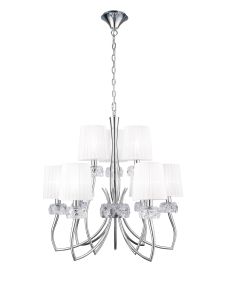 Loewe 2 Tier Pendant 6+3 Light E14, Polished Chrome With White Shades