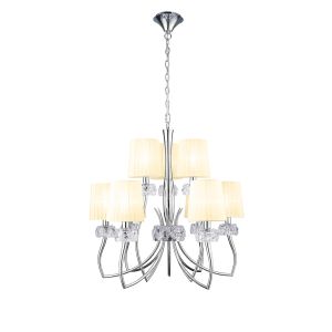 Loewe 2 Tier Pendant 6+3 Light E14, Polished Chrome With Cream Shades