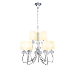 Loewe 2 Tier Pendant 6+3 Light E14, Polished Chrome With Cream Shades