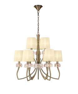 Loewe 2 Tier Pendant 6+3 Light E14, Antique Brass With Cmozarella Shades