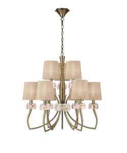 Loewe 75cm 2 Tier Pendant 6+3 Light E14, Antique Brass With Soft Bronze Shades