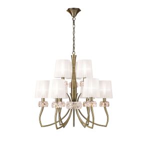 Loewe 75cm 2 Tier Pendant 6+3 Light E14, Antique Brass With White Shades (4730)