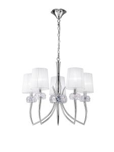 Loewe Pendant 5 Light E14, Polished Chrome With White Shades