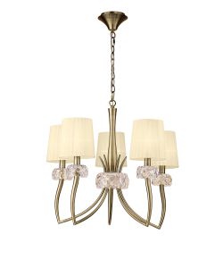 Loewe Pendant 5 Light E14, Antique Brass With Cmozarella Shades