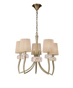 Loewe 66cm Pendant 5 Light E14, Antique Brass With Soft Bronze Shades